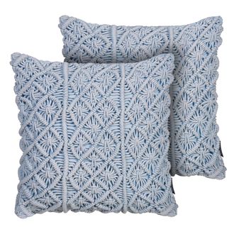 Beliani Beliani - Conjunto De Cojines Decorativos De Algod&oacute;n Azul Macram&eacute; 40 X 45 Cm Cuerda Decoraci&oacute;n Estilo Retro Boho Goreme