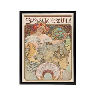 Artery8 Biscuits Kitchen Vintage French Ad Framed Canvas Wall Art Print Mucha | Size: W24 x H32