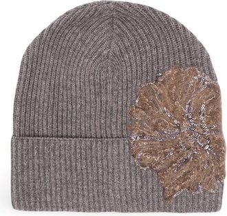 Brunello Cucinelli Cashmere Beanie With Floral Embroidery