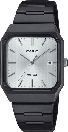 Casio Mens Silver Dial Black Stainless Steel Square Watch - MTP-B185B-7AVDF