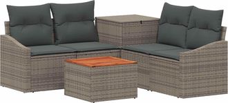 vidaXL Juego De Sof&aacute; 6 Uds. Gris Y Gris Oscuro Rat&aacute;n Sint&eacute;tico Y Acero Vidaxl