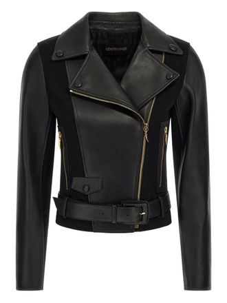 Roberto Cavalli leather jacket - women - Viscose/Sheepskin/Polybutylene Terephthalate (PBT)/Elastane/Viscose - 46 - Black