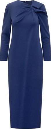 Emporio Armani Midi Dresses, female, Blue, Size: M Long dress with gathering detail in stretch Milano stitch