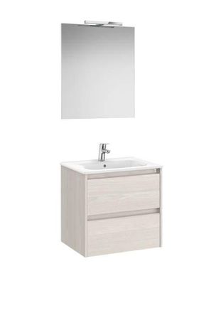 Roca Mueble Lavabo 600mm Tenet 2 Cajones + Espejo Y Aplique Led Nordic Ash