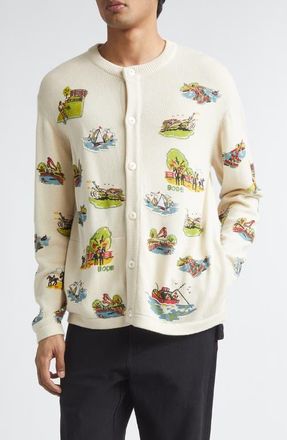 Bode Beaded Merino Wool & Cotton Cardigan in Multi Ivory at Nordstrom, Size X-Large