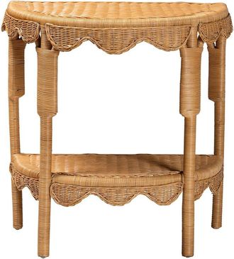 Baxton Studio Paisley Coastal Scallop Rattan Console Table