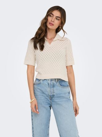 Only Poloshirt ONLY ONLCOSIMA SS STRUCTURE POLO KNT NCA, Damen, Gr. XL, beige (birch), Strick, Obermaterial: 63% Polyester, 37% Baumwolle, unifarben, regul