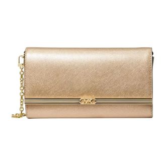 Michael Kors Clutches, female, Beige, Size: ONE SIZE Mona Large Metallic Saffiano Leather Clutch