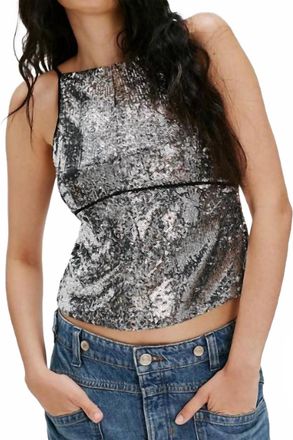 Free People James Sequin Top In Silver Combo