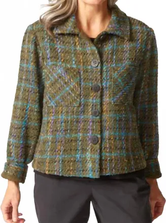 Habitat Confetti Plaid Shacket In Olive Green Boucl&eacute;
