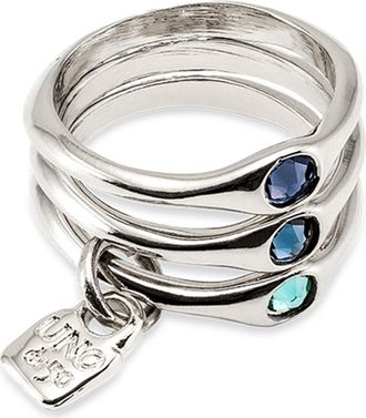 UNOde50 Sterling Silver-Plated Triple Ring with Red Crystals at Nordstrom, Size 7.5
