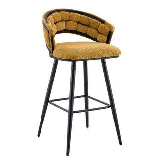 STILVORA Lote De 2 Taburetes De Bar Con Respaldo Trenzado Y Reposapi&eacute;s, Para Cocina E Isla, Terciopelo Y Metal, Amarillo Y Negro