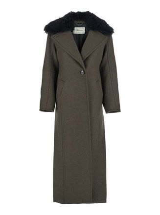 Blumarine Green Coat With Classic Lapels And Removable Collar In Wool Blend Woman