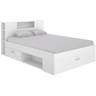 Dmora Dmora - Letto alla francese Conching, Sommier per camera da letto, Giroletto per stanza, Struttura porta materasso, 150x219 h95 cm, Bianco