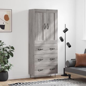 vidaXL Aparador Alto Madera Contrachapada Gris Sonoma 69,5x34x180 Cm Vidaxl