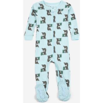 Leveret Footed Cotton Pajamas Matching Family Coordinated Prints in Koala Aqua Blue at Nordstrom, Size 18-24M