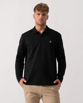 HUGO BOSS Mens Dinote Long Sleeve Polo Shirt in Black Cotton - Size X-Large
