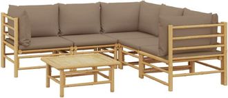 vidaXL Set De Muebles De Jard&iacute;n 6 Piezas Bamb&uacute; Con Cojines Gris Taup&eacute; Vidaxl