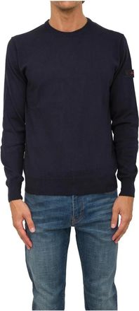 Peuterey Blauwe Gebreide Trui - Heren - Sweatshirts - Blauw - 2XL - Katoen - Hoodies & sweatvesten