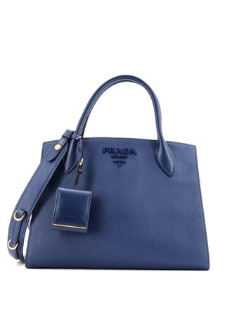Prada Monochrome Saffiano with City Calf Medium tote bag - Blauw