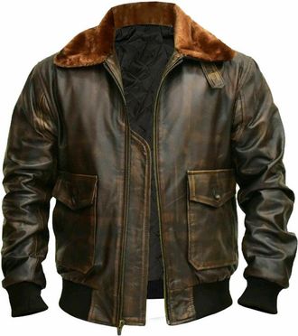 Generic Mens G1 Aviator A2 Bomber Leather Jacket, L