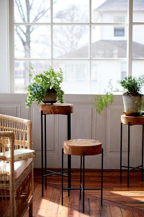 Terrain Teak Top + Iron Base Plant Stand