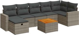 vidaXL Set De Sof&aacute;s De Jard&iacute;n Y Cojines 8 Piezas Rat&aacute;n Sint&eacute;tico Gris Vidaxl