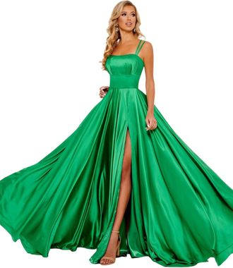 Rachel Allan High Front Slit Prom Dress In Emerald