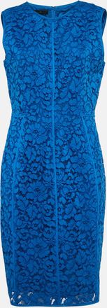Carolina Herrera Blue Floral Pattern Lace Sheath Dress