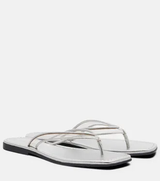 Veronica Beard Clea leather-trimmed PVC thong sandals