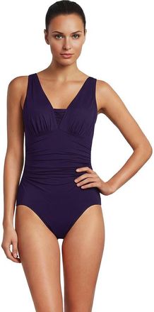 Lands End D-Cup Slender Grecian Tummy Control Chlorine Resistant One Piece Swimsuit in Blackberry at Nordstrom, Size 14
