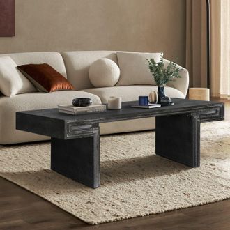 American Vintage Industrial Coffee Table, Premium Reclaimed Wood Texture Rectangular Design, Double-Tier Structure with Rustic Finish, Easy Assembly for Living Room & 