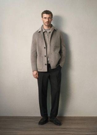 Mango Cardigan lana coste zip beige - Uomo - XXL - MANGO MAN