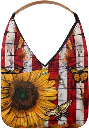 Generic Vintage Sunflower American Flag Bees Reusable Lightweight Grocery Bags - Foldable Into Compact Pouch, Washable & Sturdy, Multipurpose for Shopping and