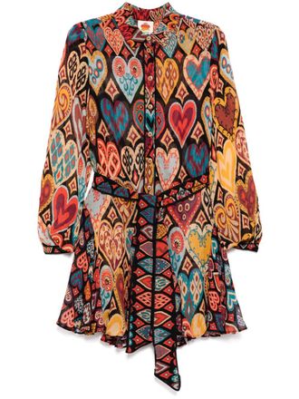 Farm Rio belted mini dress - women - Viscose/Modal - S - Black