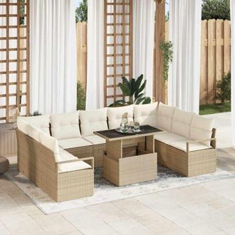 vidaXL Vidaxl - Conjunto De Sof&aacute; De Jard&iacute;n Con Coj&iacute;n 10 Pcs Beige Y Crema