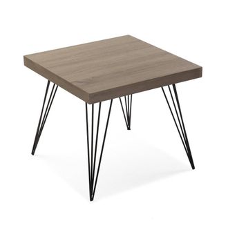 VERSA Mesa auxiliar en aglomerado efecto madera y metal marr&oacute;n y negro