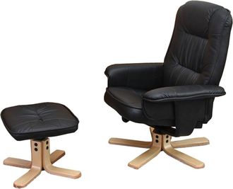 Hhg Nunca Usado] Sill&oacute;n Relax M56, Sill&oacute;n Tv Sill&oacute;n Tv Con Taburete Otomana, Polipiel Madera De Eucalipto Certificado Mvg, Negro