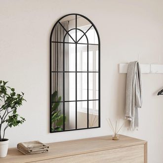 vidaXL Espejo De Pared Arco De Hierro Negro 50x100 Cm Vidaxl