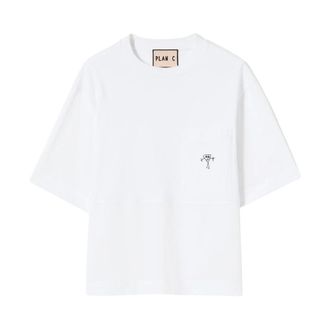 Plan C T-Shirts, female, White, Size: S Logo Boxy T-shirt