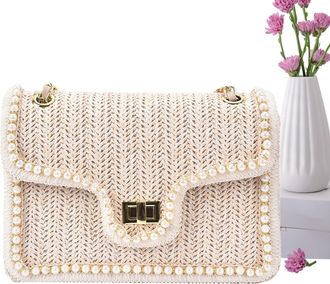 Generic Shoulder Bag - Straw Faux Pearl Shoulder Purse, Multi-Functional Casual Wear Organizer with Zipper, Mother Wife Girlfriend Sisters Teachers, Everyday 