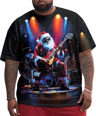 Generic Mens Holiday Festive Tee, Oversized Christmas T-Shirt, Santa Graphic, Crew Neckline, Loose Fit Top for Casual Apparel,7XL