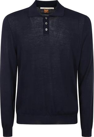 Hindustrie Tops, Heren, Blauw, L, Katoen, Katoenen Polo met Lange Mouwen