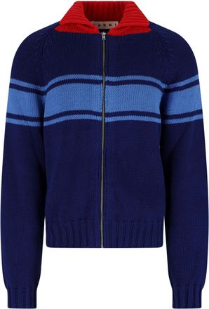 Marni Contrasting Classic Collar Blue Cotton Cardigan by Marni