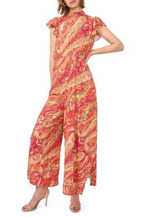 Halogen Paisley Cap Sleeve Smocked Waist Jumpsuit in Jazzy at Nordstrom Rack, Size X-Small