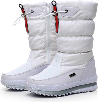 Generic Womens Boots Winter Lined Warm Platform Ankle Boots Slip On Thick Sole Fleece Padded Mid Calf Outdoor Walking Shoes Slip Water Solid Colour Snowflake 