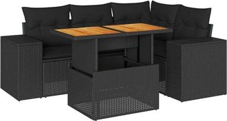 vidaXL Set De Muebles De Jard&iacute;n 5 Pzas Y Cojines Rat&aacute;n Sint&eacute;tico Negro Vidaxl