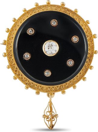 Luxury Bazaar Antique 18K Yellow Gold 0.50ct Diamond and Agate Brooch MF07-082426