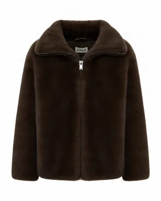 P.A.R.O.S.H. Boxy Short Jacket With Faux Fur Surface And Zip Closure