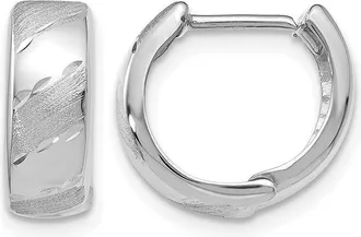 Diamond2Deal 14K White Gold Polished and Satin Hinged Hoop Earrings